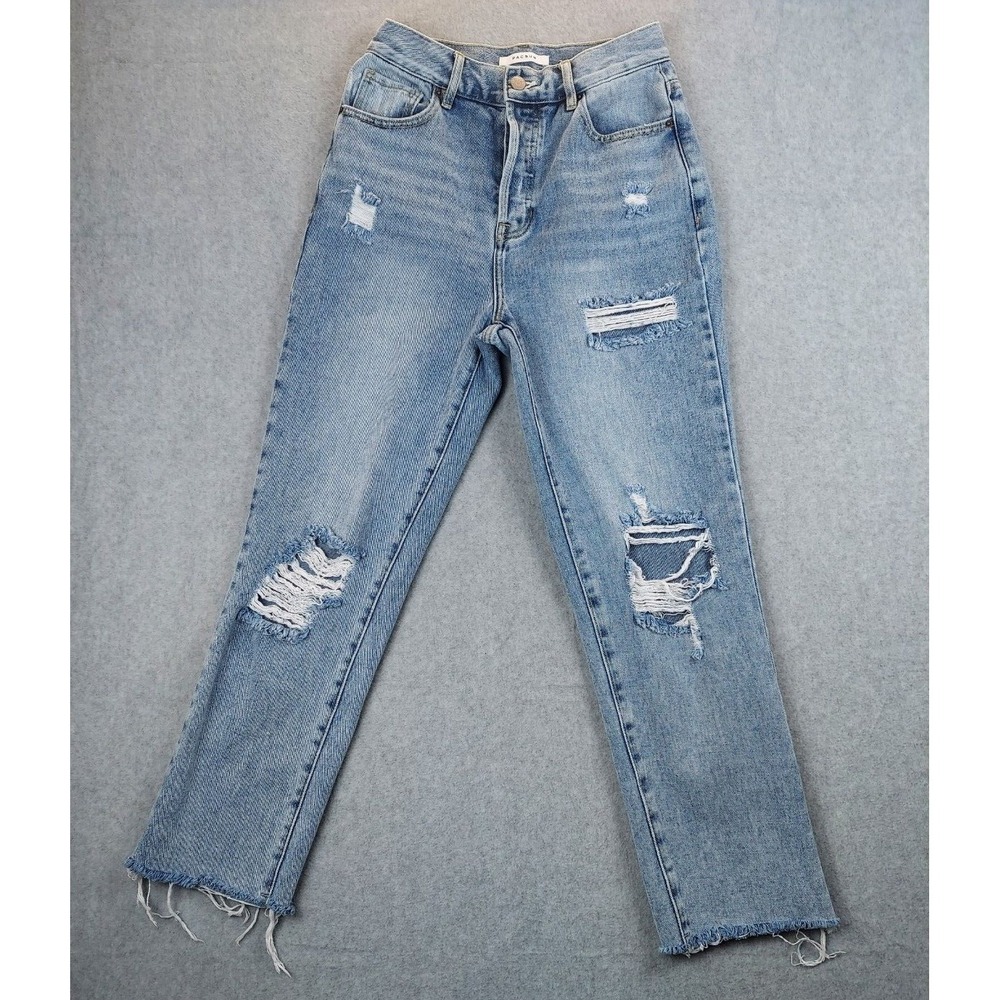 Pacsun Mom Jean Womens 26 Blue Straight High Rise Distressed Pants Denim Raw Hem